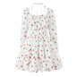 Strawberry Print Square Neck Bubble Sleeve Waist-tied Dress