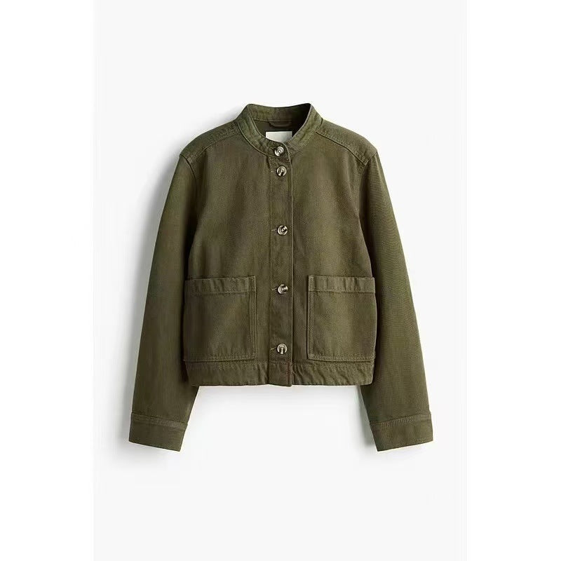 Womens Denim Stand Collar Jacket