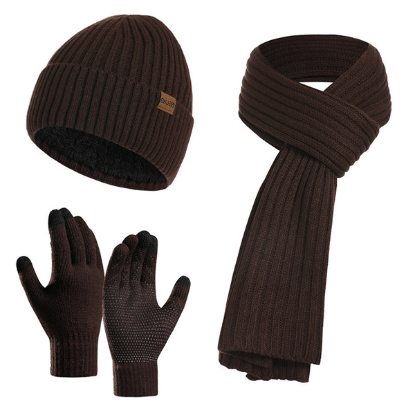 Ensemble bonnet, écharpe et gants tricotés de couleur unie pour l'hiver