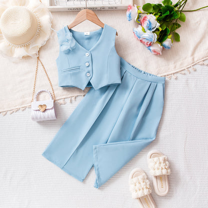 Girls Sleeveless Vest Top & Shorts Two-Piece Set