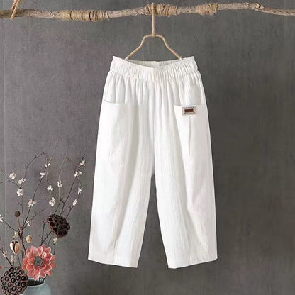 Linen Elastic Waist Casual Pants