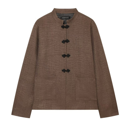 Buckled stand up collar long sleeved jacket for women