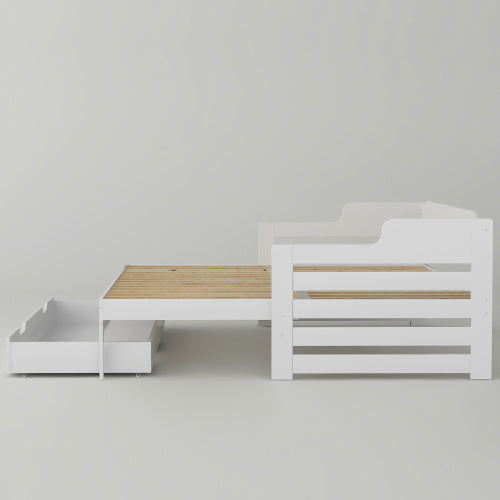 Daybed, Trundle And Drawer, Cabin Bed, SIngle Guest Bed Sofa Bed, Pull Out Trundle And Storage Drawer For Living Room And Bedroom -  3 90 X190 Cm - White