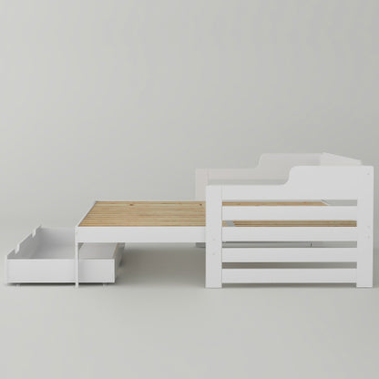 Daybed, Trundle And Drawer, Cabin Bed, SIngle Guest Bed Sofa Bed, Pull Out Trundle And Storage Drawer For Living Room And Bedroom -  3 90 X190 Cm - White