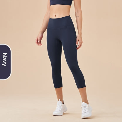 Women's Solid-Colored High-Waist Cropped Sports Fitness Pants