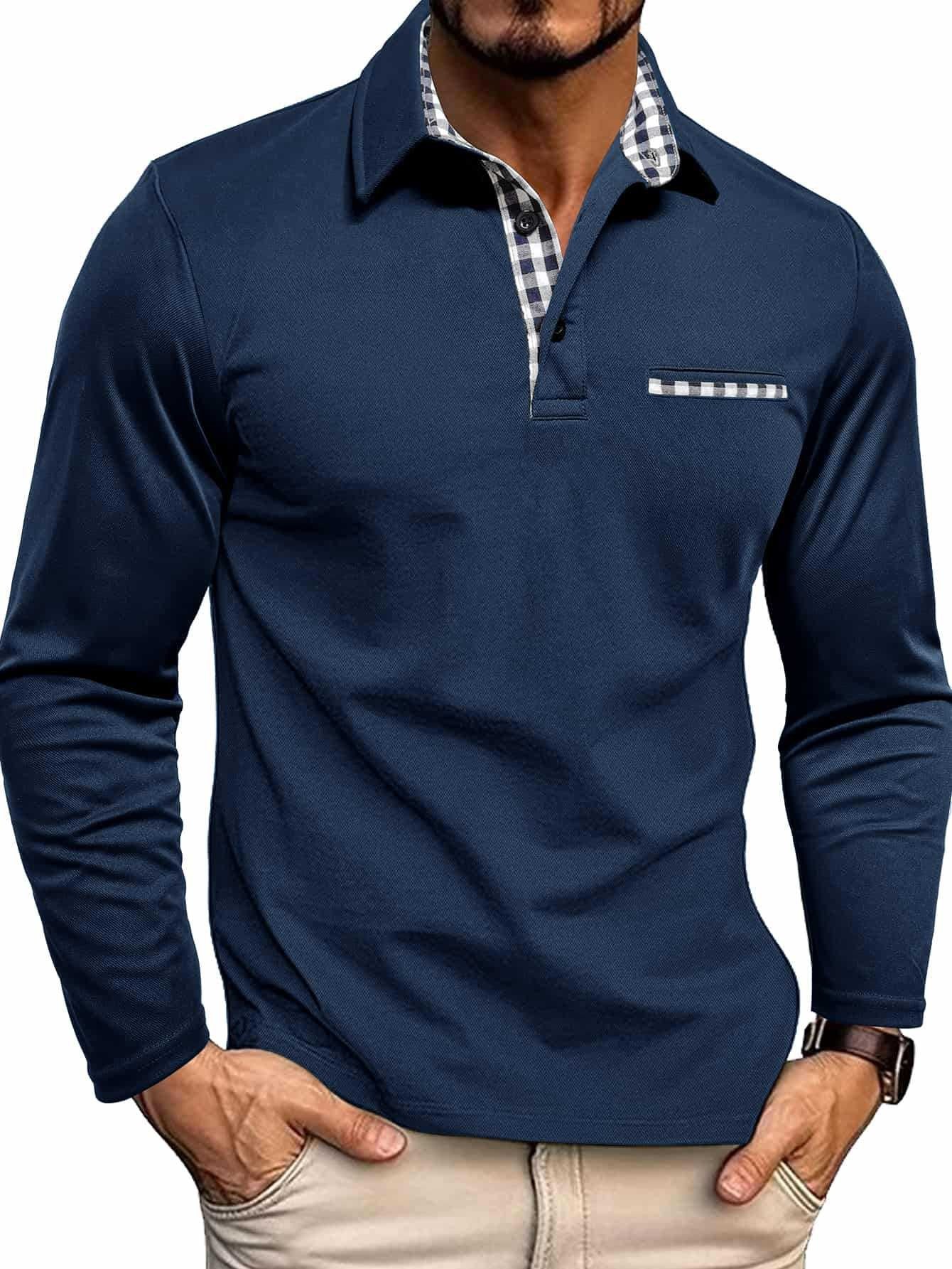 Long Sleeve Men's Polo Shirt, Turn-Down Collar Casual  Men's Polo Shirt