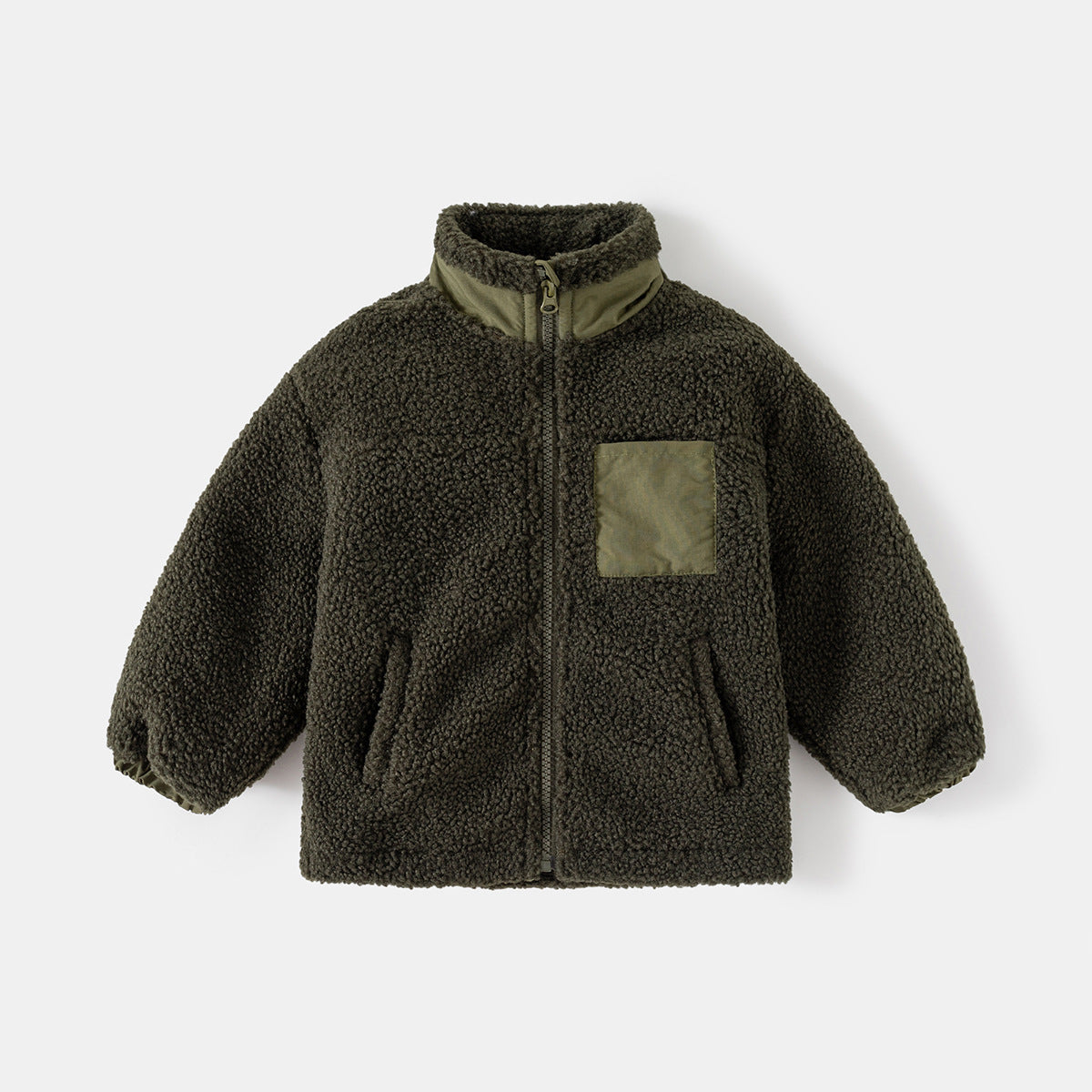 Fleece Stand Collar Stitching coat