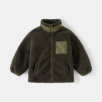 Fleece Stand Collar Stitching coat