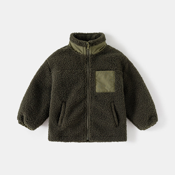 Fleece Stand Collar Stitching coat