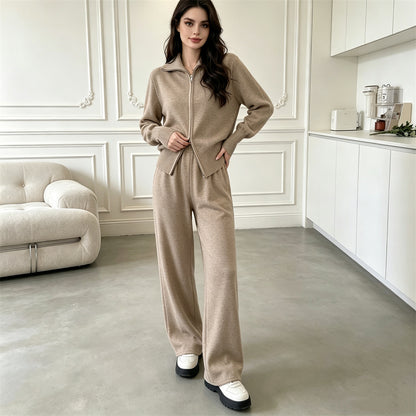 knitted sweater cardigan wide leg pants two-piece set