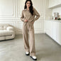 knitted sweater cardigan wide leg pants two-piece set