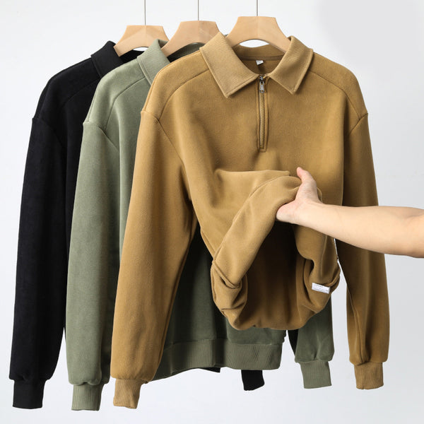 Mens Lapel Half-zip Sweatshirt Fleece Long Sleeve - Stuffs & Savers
