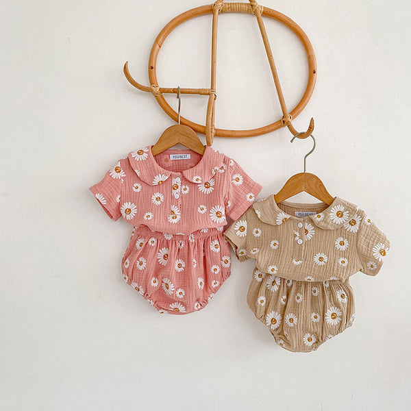 Baby Girl Doll-Collar Short-Sleeve Set