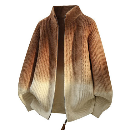 Men's Gradient Zip-Up Stand Collar Knit Sweater