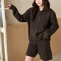 Collar pullover sweater high waisted shorts set for women