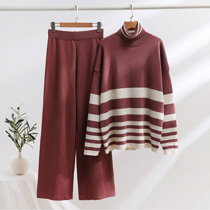 knitted sweater, high waist loose wide leg pants set,