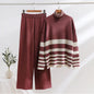 knitted sweater, high waist loose wide leg pants set,