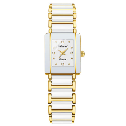 Square Couple Watch for Women and Men Ceramic Quartz Watch