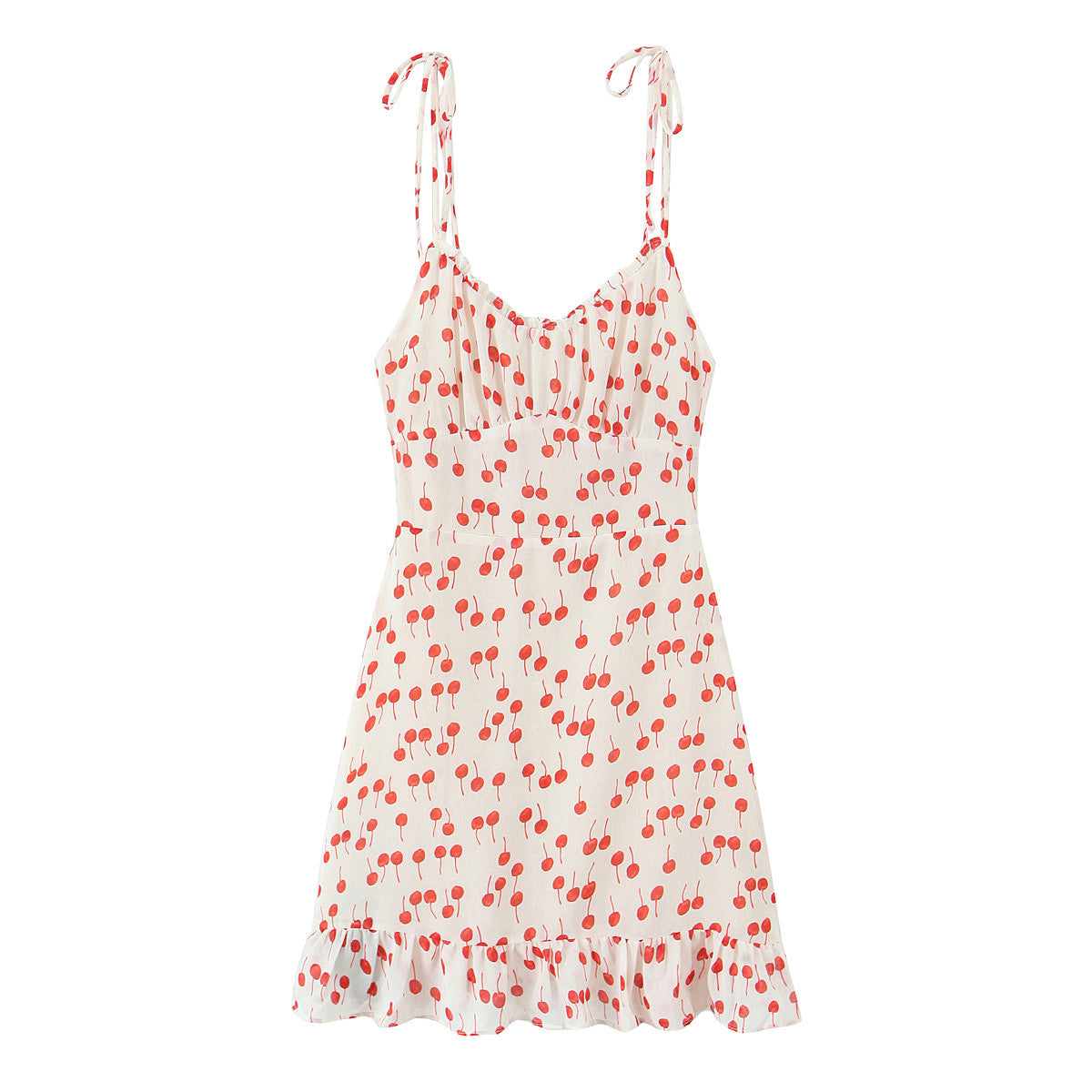 Print Lace-up V-neck Strapless Dress with Ruffled Hem and Slim Fit