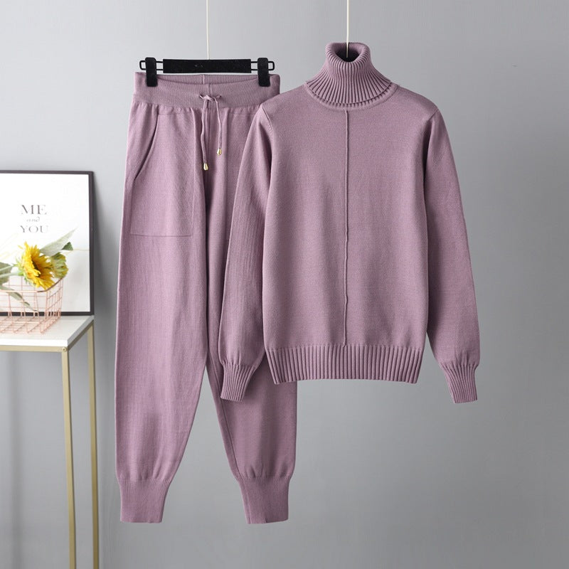 Solid Color Sweater Knitted Two Piece Set