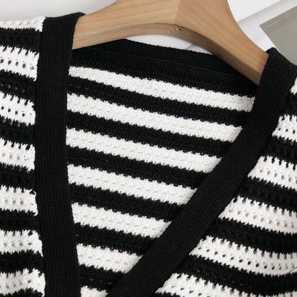 V-neck Striped Knit Cardigan Top