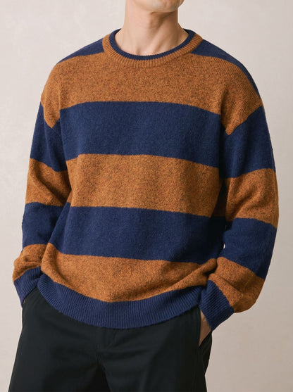 Striped contrasting round neck sweater