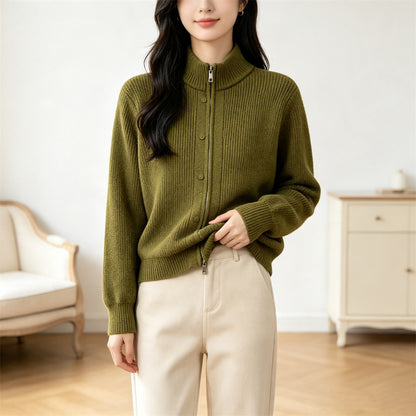 Solid color stand up collar sweater