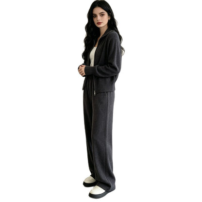 knitted sweater cardigan wide leg pants two-piece set