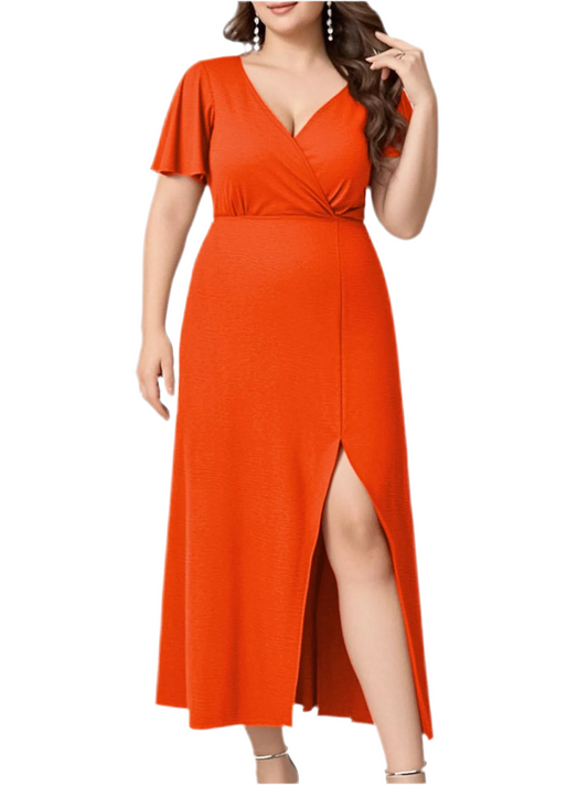 Robe Cache-cœur Grande Taille à Manches Volantes
