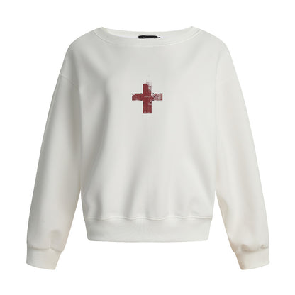 Sweat à capuche col rond à imprimé croix, manches longues, ample, streetwear décontracté