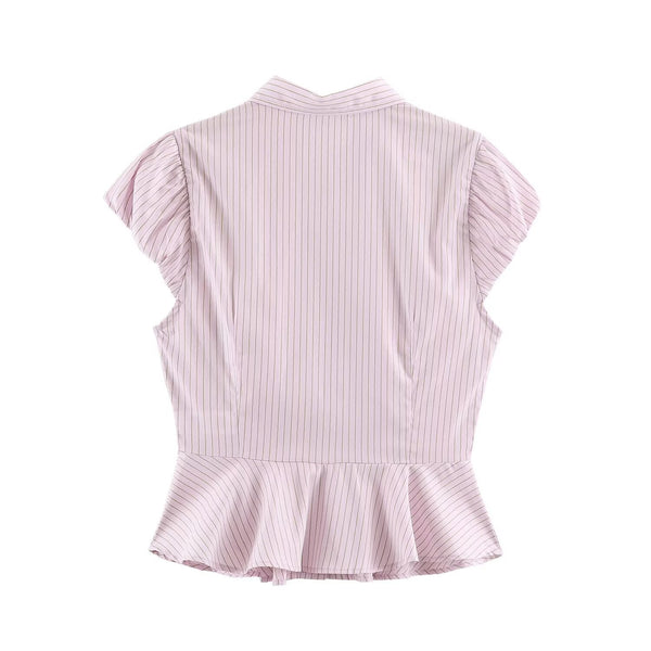 Single breasted striped ruffle edge shirt for women