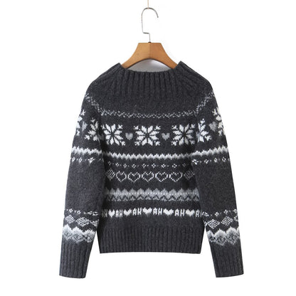 Minimalist Fair Isle Long Sleeve Crew Neck Pullover Sweater