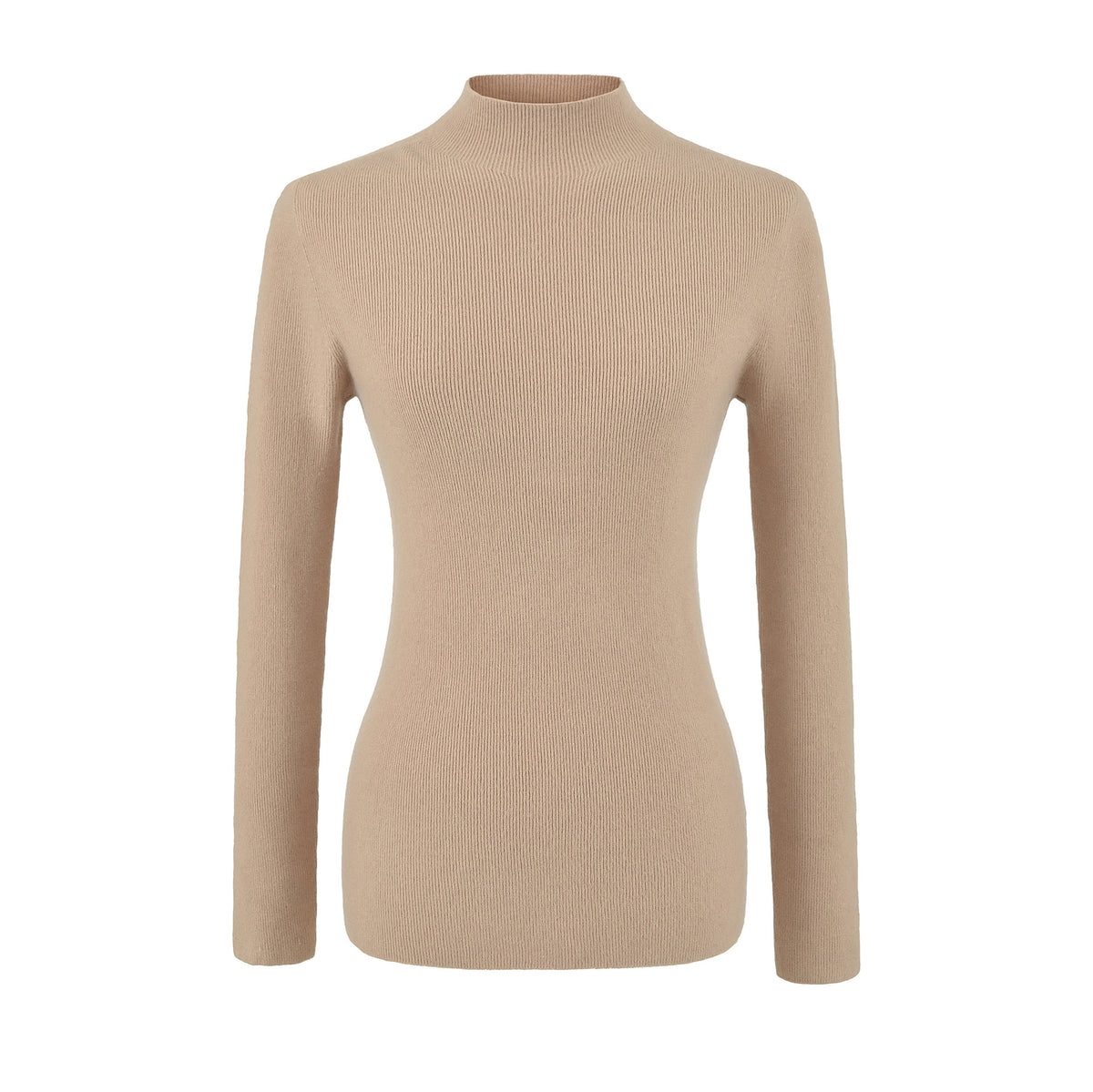 Women's Slim Fit Long Sleeve Mock Neck Seamless Wool Blend Knit Top