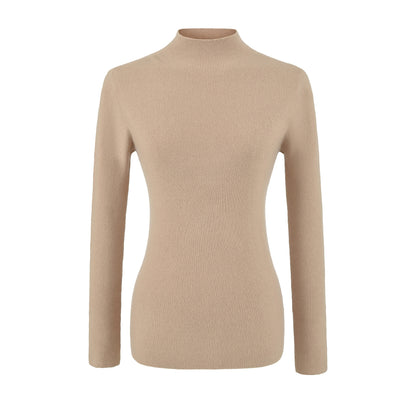 Women's Slim Fit Long Sleeve Mock Neck Seamless Wool Blend Knit Top