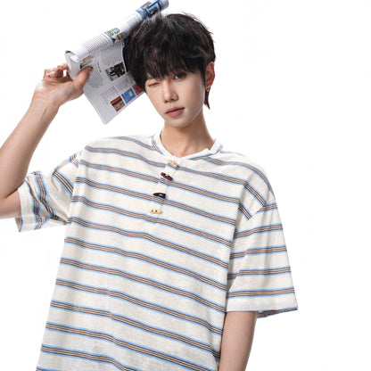 Henley Neck Short Sleeve T-Shirt Men