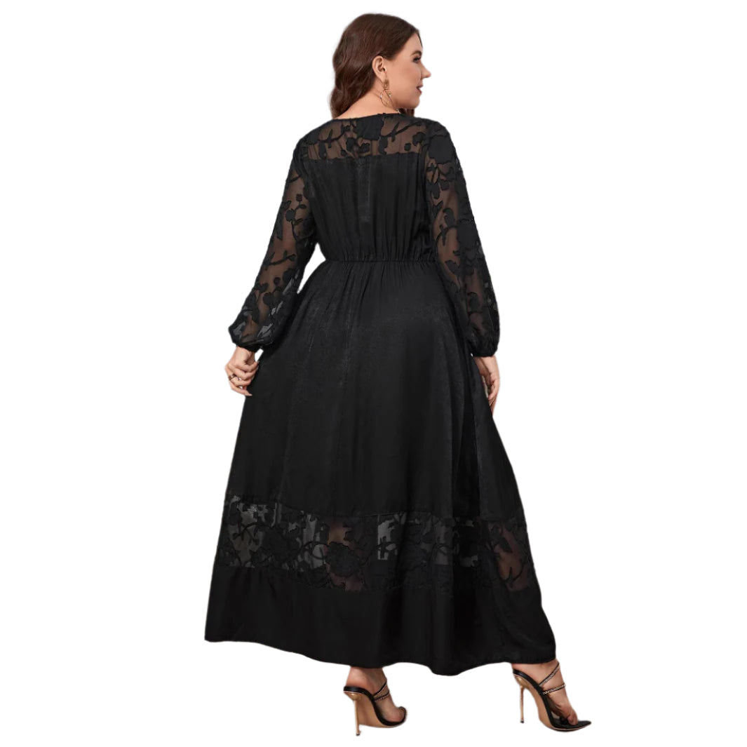 Robe longue en dentelle pour femme – Style amincissant automne pour les silhouettes rondes