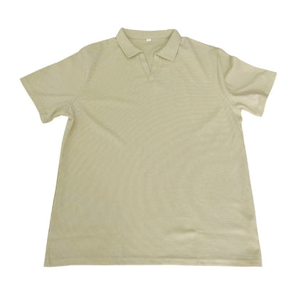 Waffle Lapel Short-sleeved V T-shirts