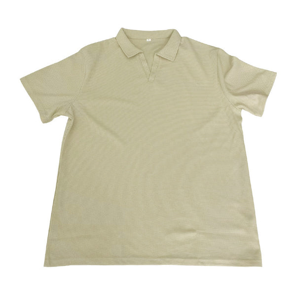 Waffle Lapel Short-sleeved V T-shirts