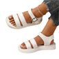 Sandales compensées classiques d'été à bout ouvert de couleur unie avec boucle pour femmes
