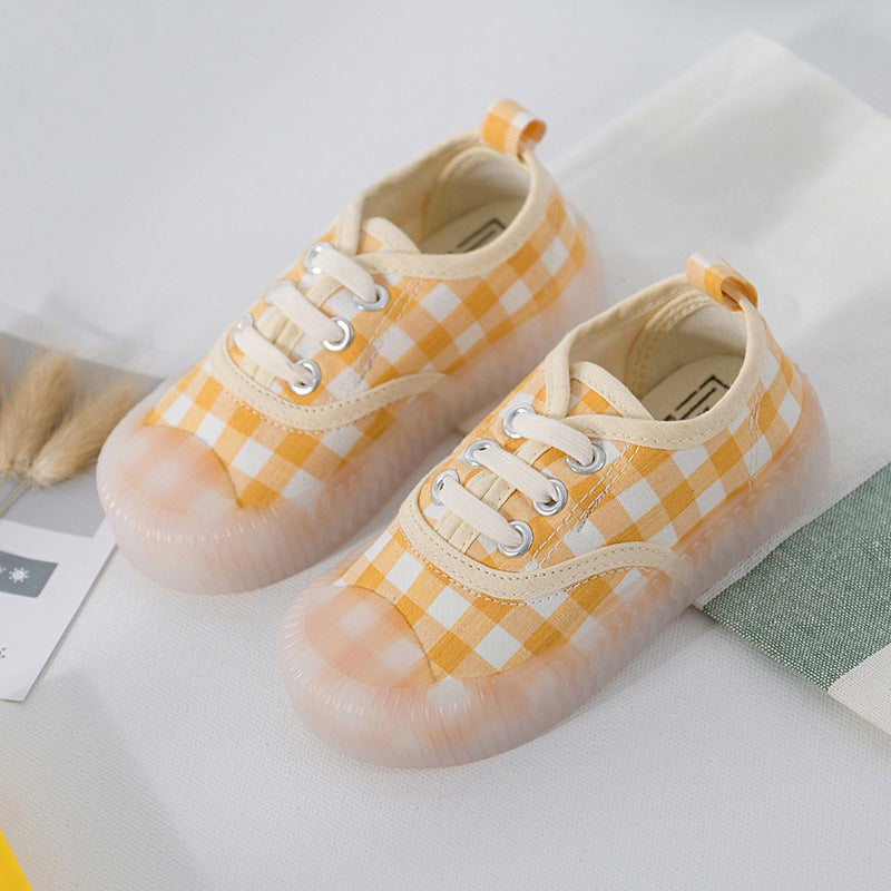 Plaid Canvas Shoes Elastic Band Slip-on Children