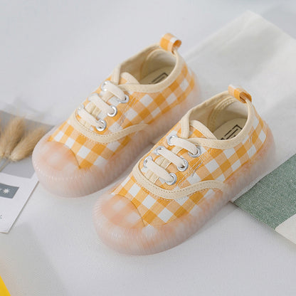 Plaid Canvas Shoes Elastic Band Slip-on Children