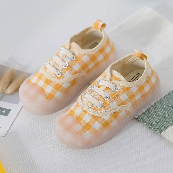 Plaid Canvas Shoes Elastic Band Slip-on Children