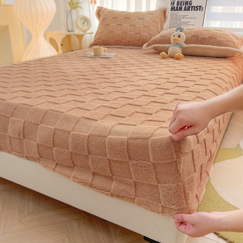 Milk Fiber Fitted Sheet Solid Color Tower Velvet Three-dimensional Carved