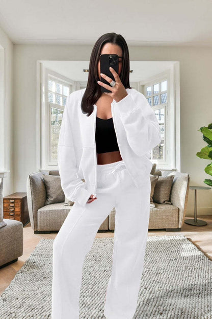 Survêtement molletonné bomber oversize pour femme - Veste zippée et pantalon large