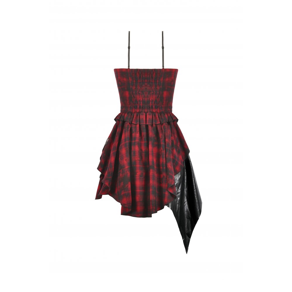 Robe Corset Punk en Tartan Rouge Dark in Love avec Jupe Asymétrique