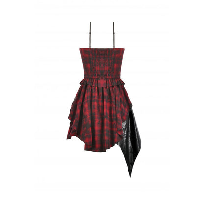 Robe Corset Punk en Tartan Rouge Dark in Love avec Jupe Asymétrique