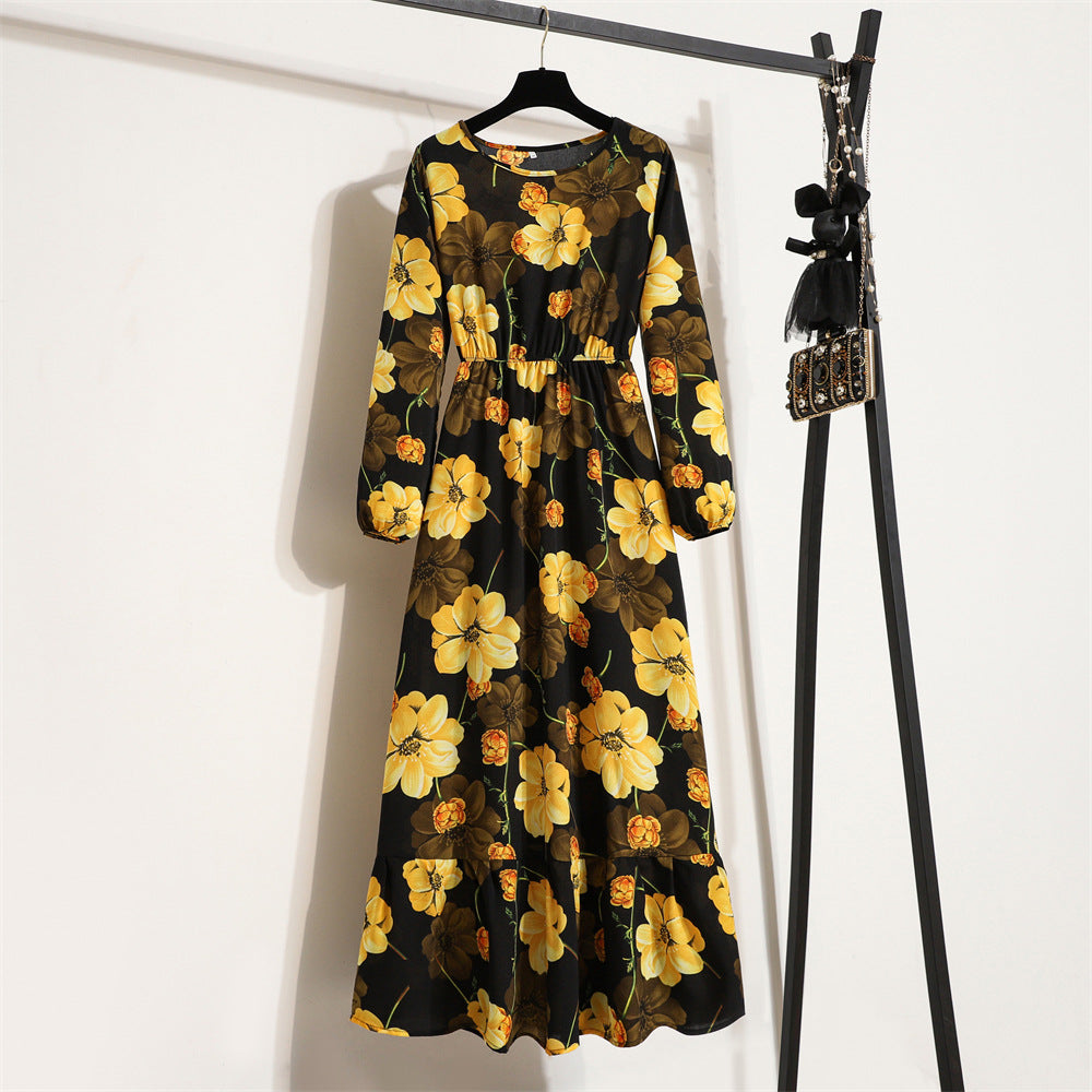 Womens Long-Sleeve Crew-Neck Base-Layer Waist-Cinching Slimming Dress