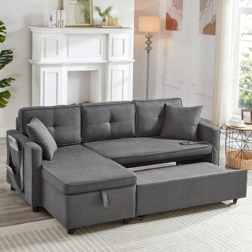 L-Shaped Sofa Bed with Storage & Charging