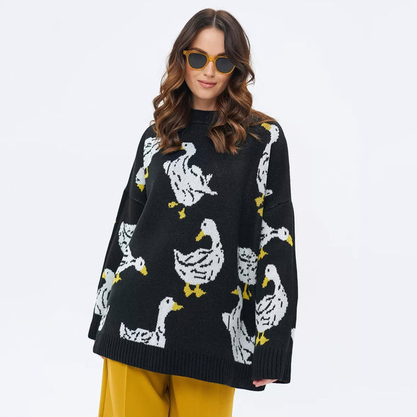 Pull pour femme avec imprimé canard, personnalité mode