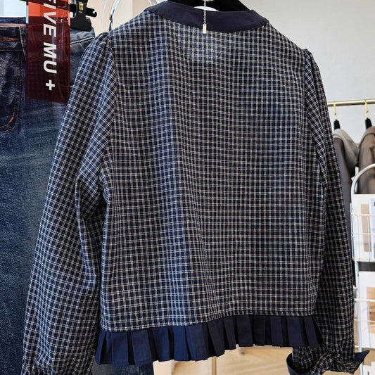 Loose Slimming Plaid Bow-Tied Ruffle-Trimmed Shirt